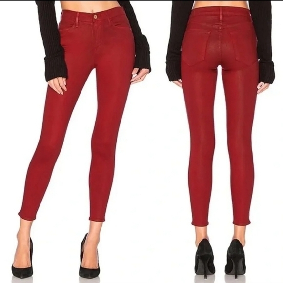 FRAME Le High Skinny Coated Denim Jeans sz. 24 Hunter Red - Picture 1 of 8